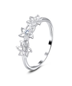 Flower Silver Ring with CZ  Stone NSR-3214